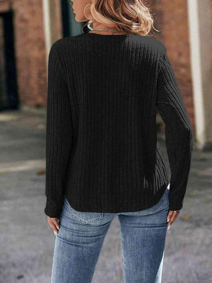 Round Neck Ribbed Long Sleeve T-Shirt | 1mrk.com