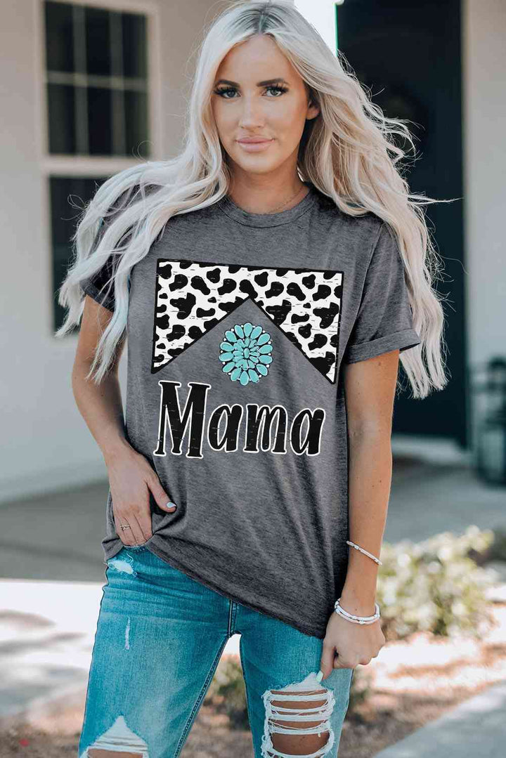 MAMA Graphic Cuffed Sleeve Round Neck Tee | 1mrk.com