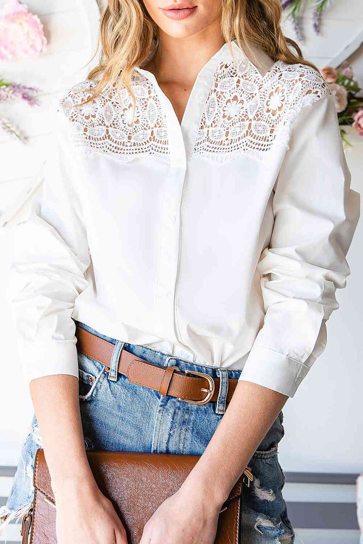 Spliced Lace High-Low Shirt |1mrk.com