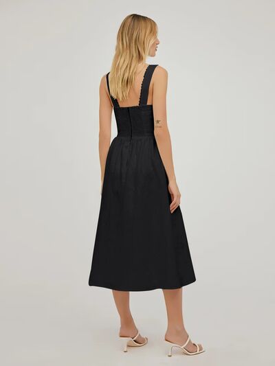 Square Neck Wide Strap Midi Dress |1mrk.com