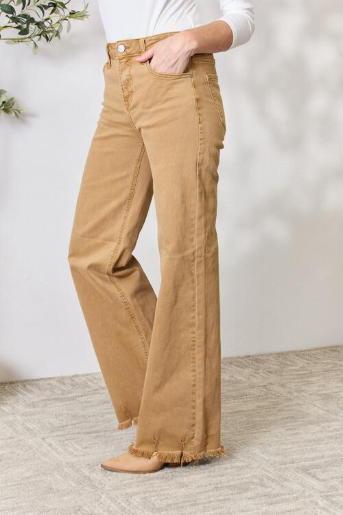 RISEN Full Size Fringe Hem Wide Leg Jeans | 1mrk.com