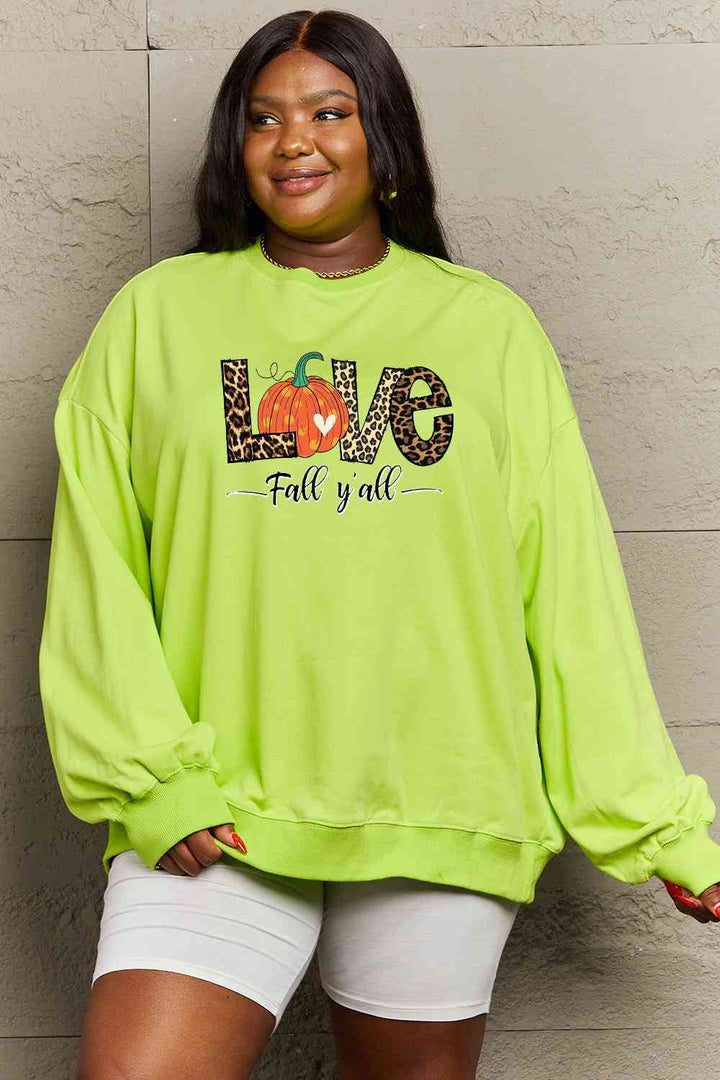 Simply Love Full Size LOVE FALL Y'ALL Graphic Sweatshirt |1mrk.com