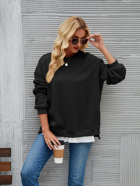 Round Neck Drop Shoulder Sweatshirt |1mrk.com