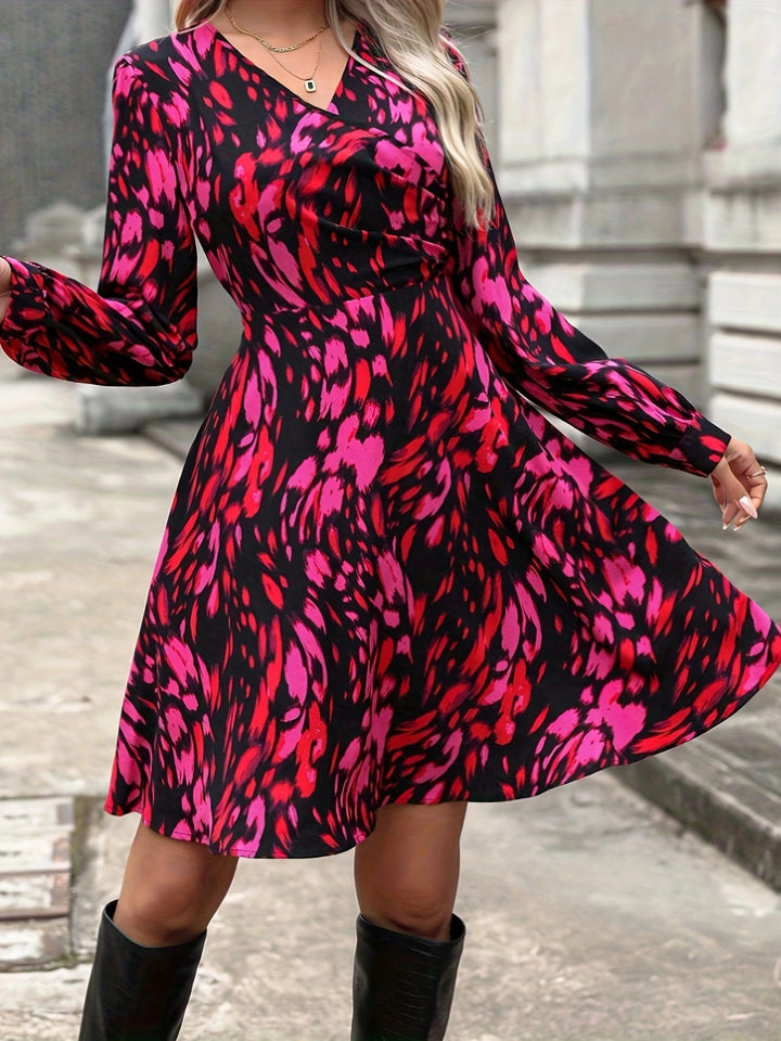 Printed Surplice Long Sleeve Dress | Trendsi