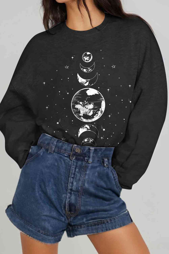 Simply Love Full Size Earth & Moon Graphic Sweatshirt |1mrk.com