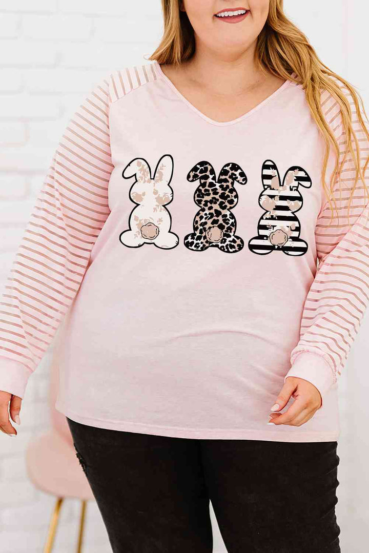 Plus Size Rabbit Graphic Long Raglan Sleeve Easter Tee | 1mrk.com