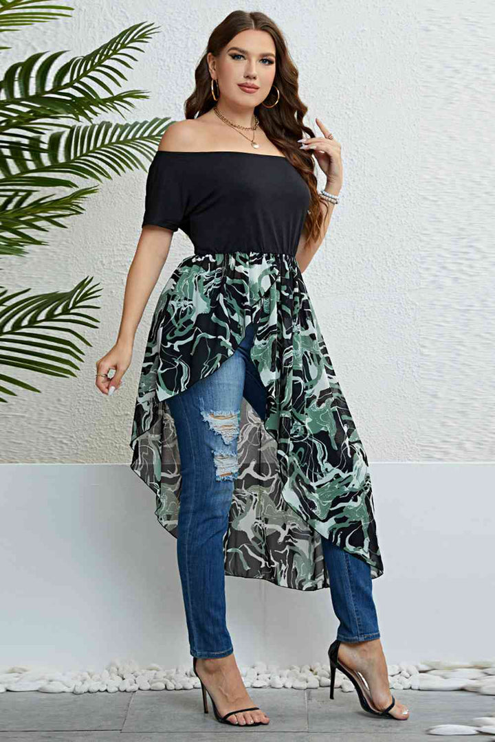 Plus Size Off-Shoulder Asymmetrical Hem Dress |1mrk.com