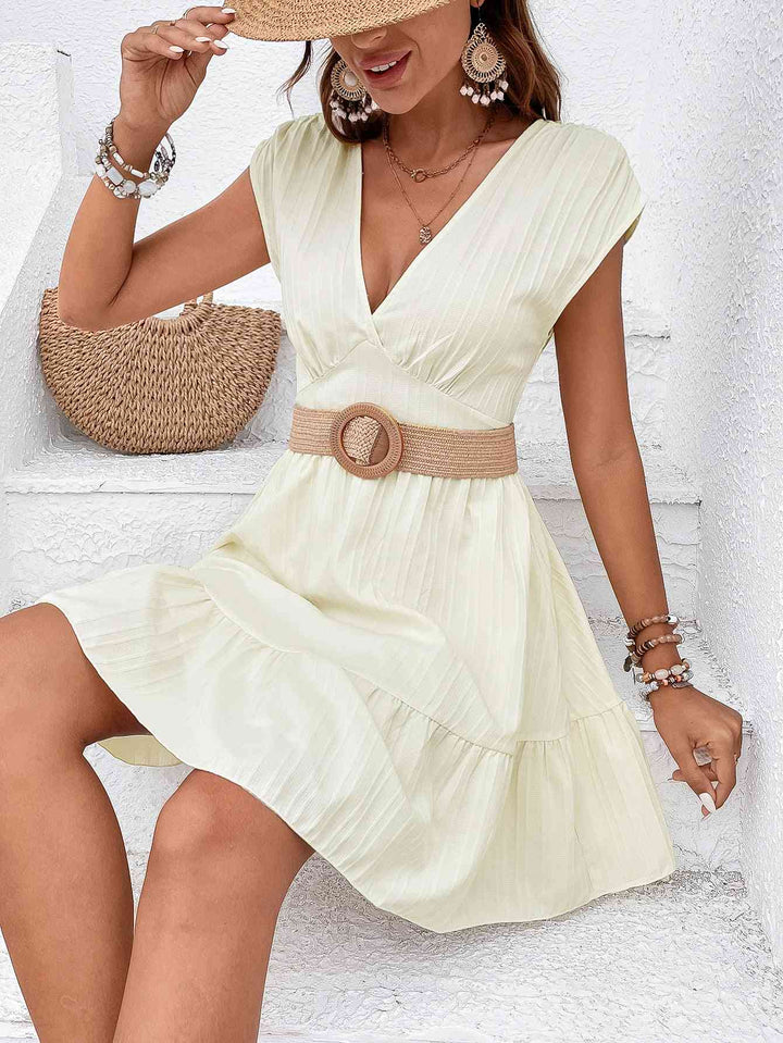 Tie Back V-Neck Ruffle Hem Dress |1mrk.com