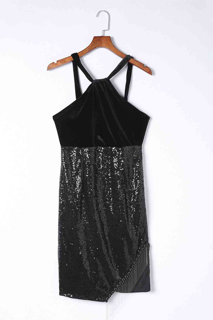 Sequin Fringe Detail Sleeveless Dress | 1mrk.com