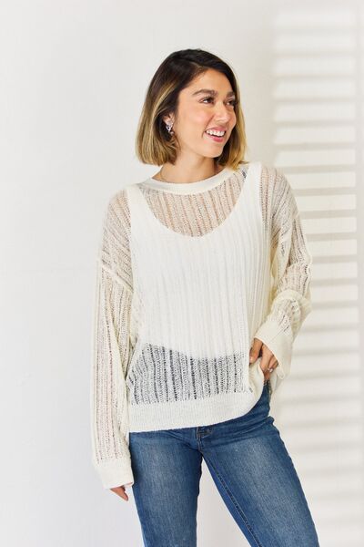 HYFVE Openwork Ribbed Trim Long Sleeve Knit Top |1mrk.com