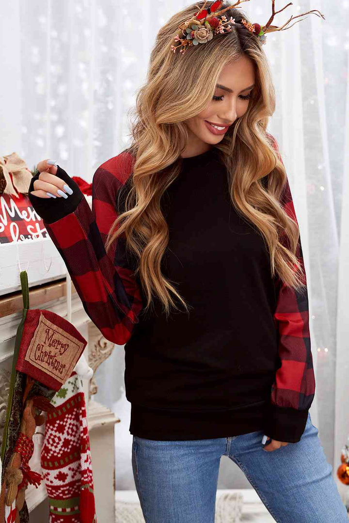 Christmas Buffalo Plaid Long Sleeve Sweatshirt |1mrk.com