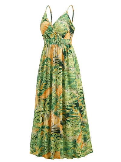 Printed Surplice Spaghetti Strap Dress |1mrk.com