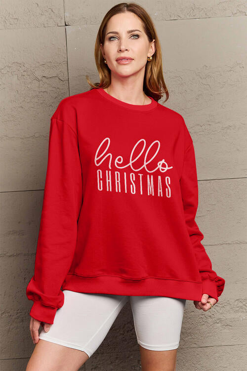 Simply Love Full Size HELLO CHRISTMAS Long Sleeve Sweatshirt |1mrk.com