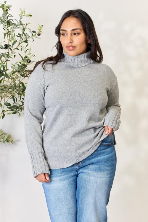 Heimish Full Size Turtleneck Long Sleeve Slit Sweater |1mrk.com