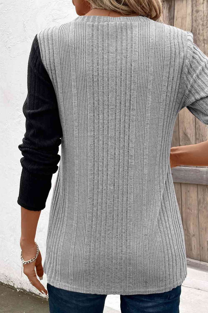 Contrast Long Sleeve Knit Top | 1mrk.com