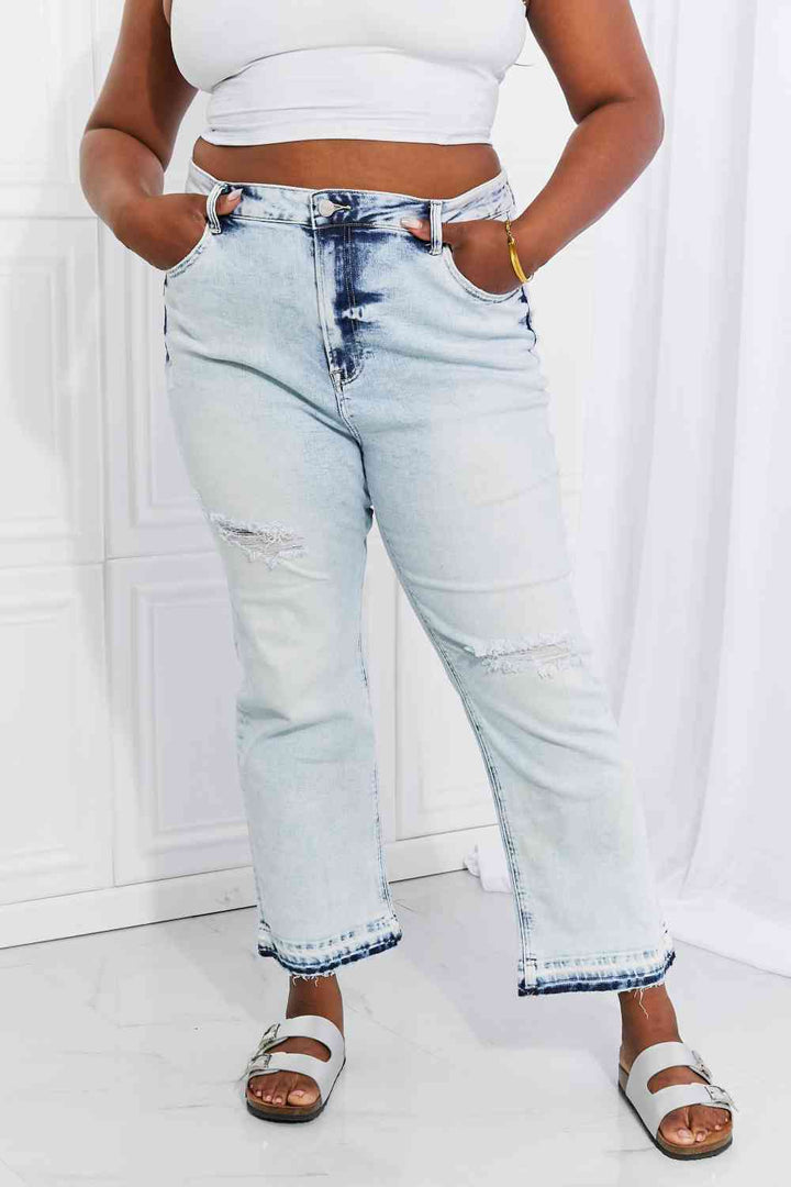 RISEN Full Size Camille Acid Wash Crop Straight Jeans | 1mrk.com