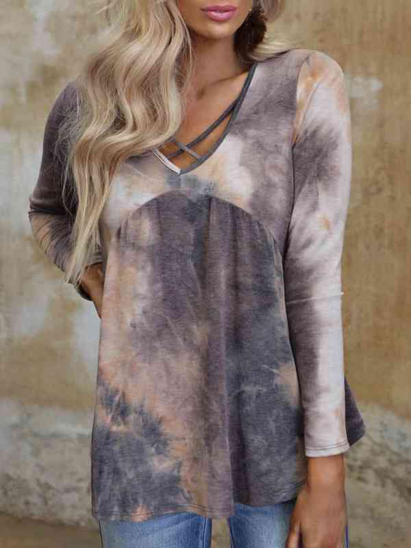 Tie-Dye Crisscross V-Neck Top | 1mrk.com