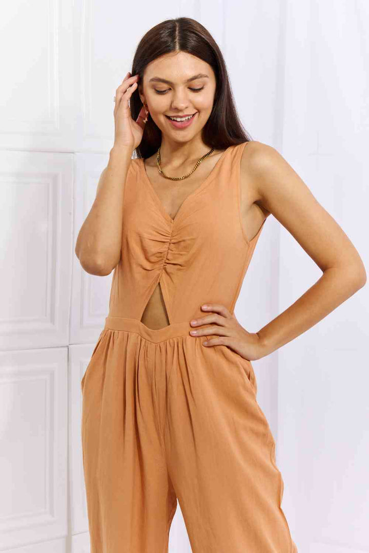 HEYSON Feels Right Cut Out Detail Wide Leg Jumpsuit in Sherbet | 1mrk.com