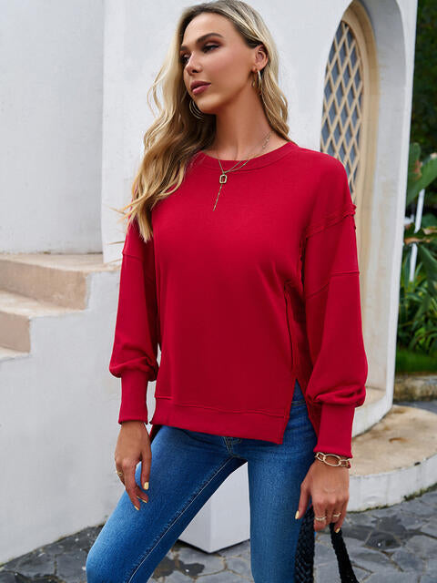 Round Neck Slit Sweatshirt | 1mrk.com