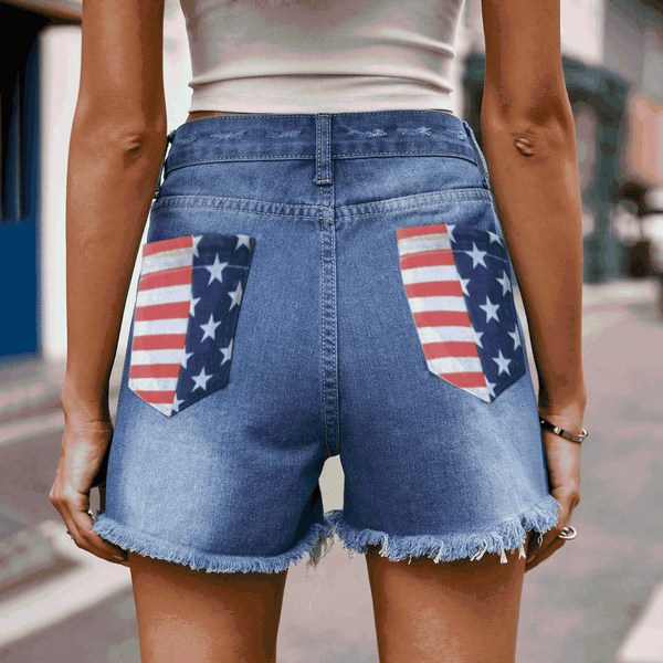 US Flag Distressed Denim Shorts | 1mrk.com
