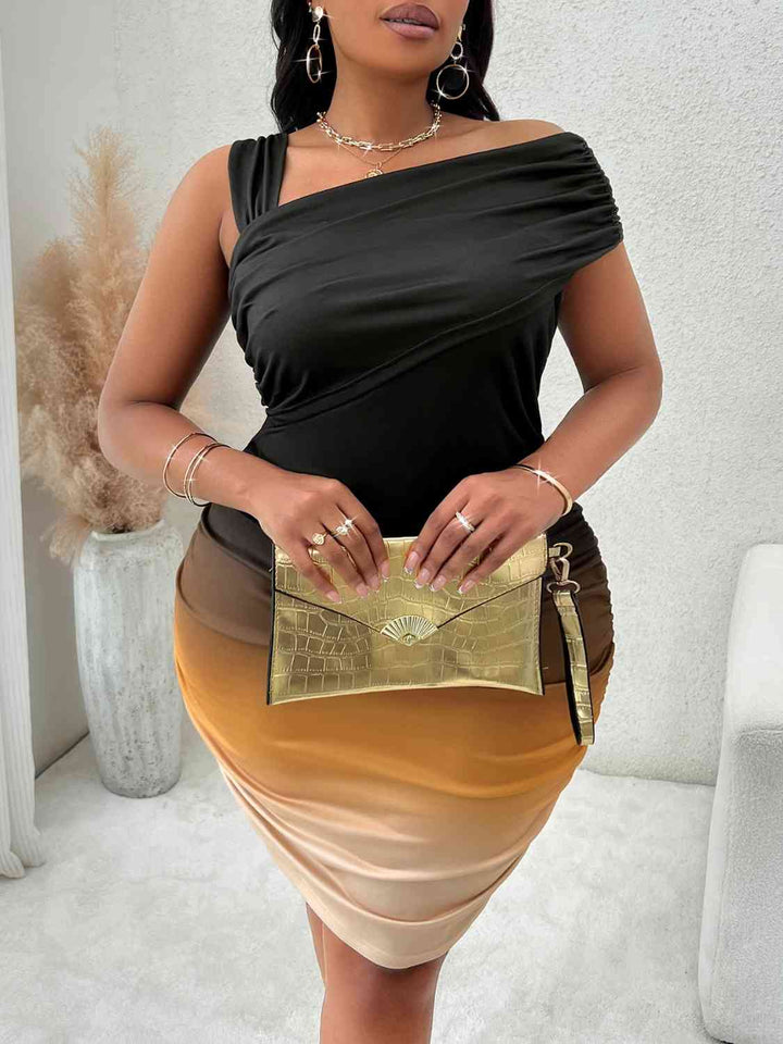 Plus Size Asymmetrical Neck Bodycon Dress |1mrk.com