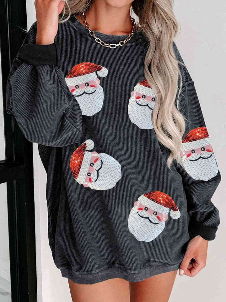 Sequin Santa Patch Ribbed Sweatshirt |1mrk.com