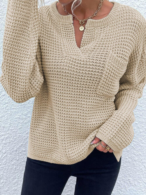 Notched Long Sleeve Sweater |1mrk.com