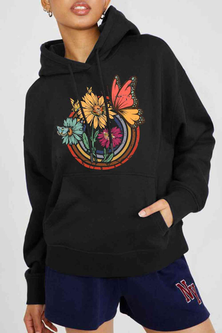 Simply Love Simply Love Full Size Butterfly and Flower Graphic Hoodie | 1mrk.com