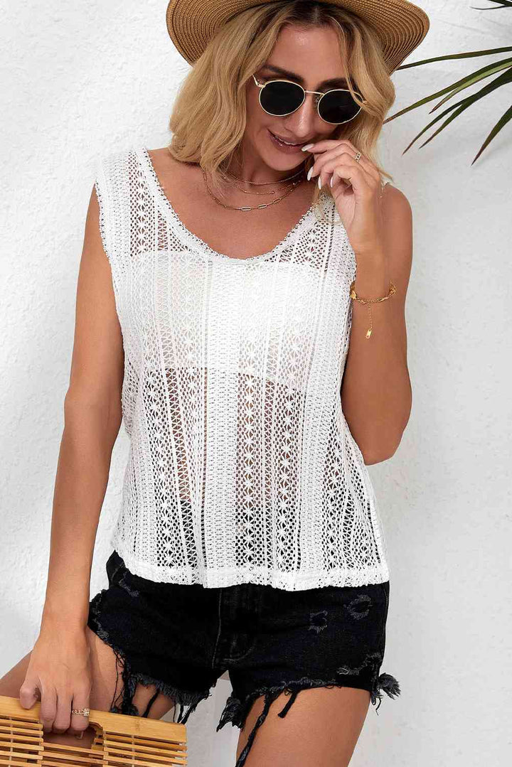 Crochet Deep V Openwork Tank | 1mrk.com