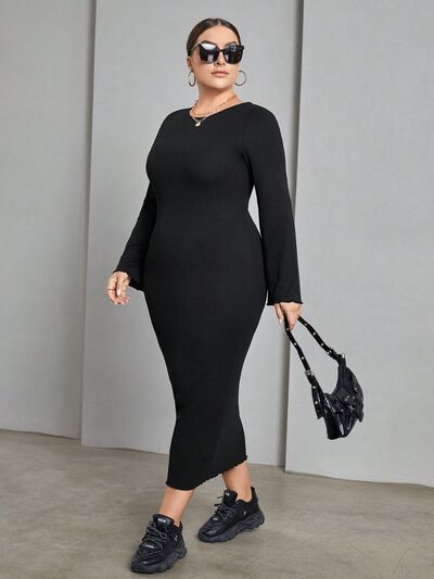 Plus Size Lace-Up Round Neck Wrap Dress |1mrk.com