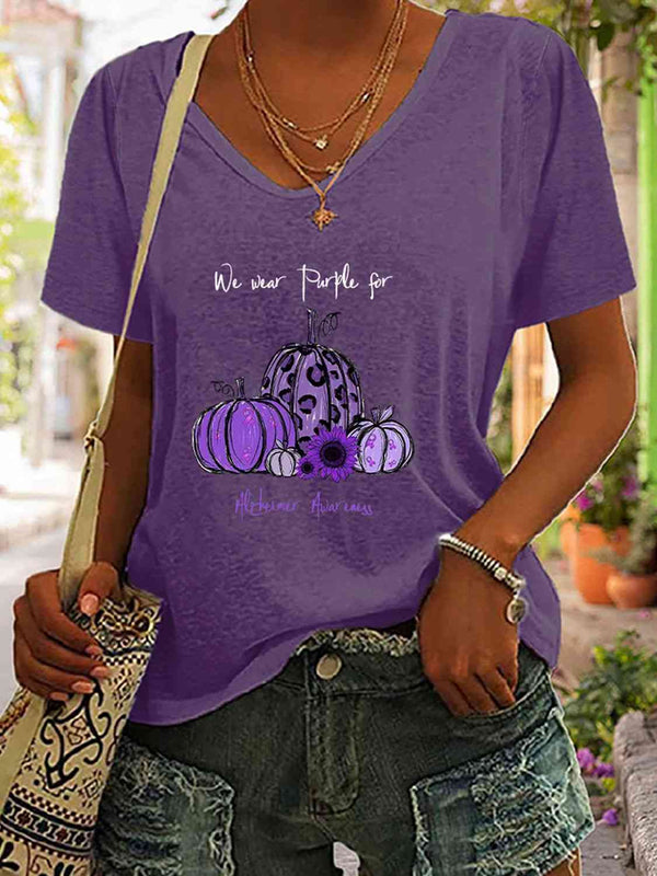 Full Size Pumpkin Graphic V-Neck T-Shirt | 1mrk.com