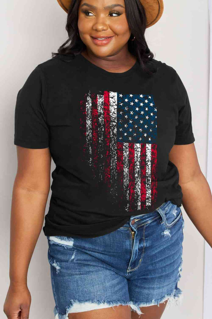 Simply Love Full Size US Flag Graphic Cotton Tee | 1mrk.com