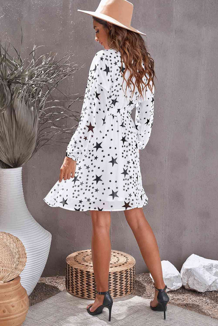 Star Print Dropped Shoulder Surplice Dress | 1mrk.com