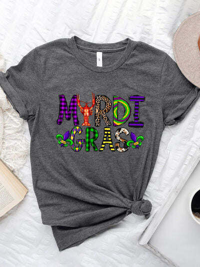 MARDI GRAS Round Neck Short Sleeve T-Shirt |1mrk.com