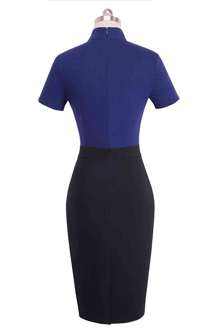 Round Neck Short Sleeve Pencil Dress |1mrk.com