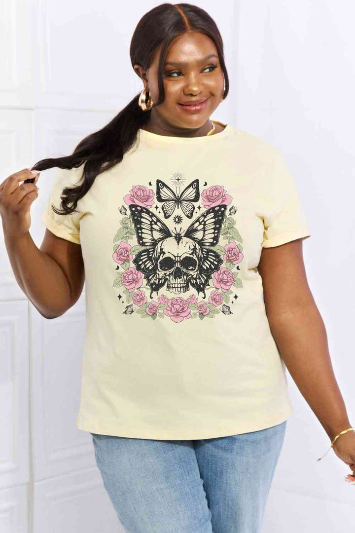 Simply Love Simply Love Full Size Skull & Butterfly Graphic Cotton Tee | 1mrk.com