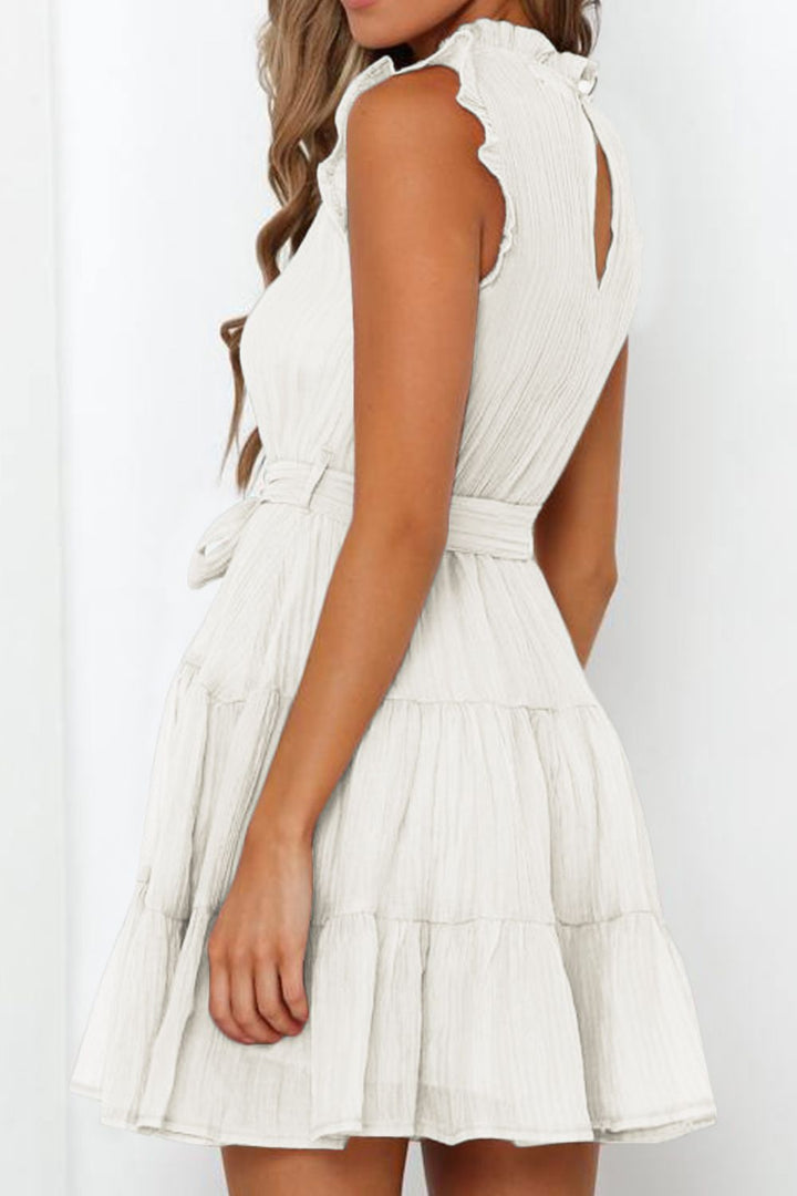 Frill Tied Round Neck Sleeveless Tiered Dress | Trendsi