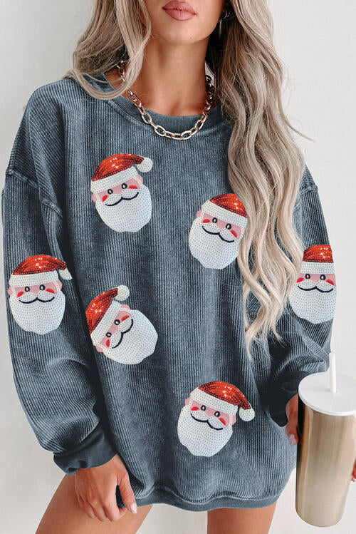 Sequin Santa Patch Ribbed Sweatshirt |1mrk.com