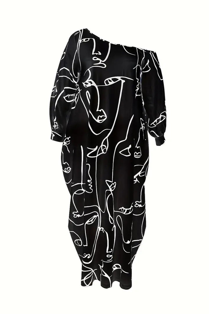 Printed Single Shoulder Lantern Sleeve Maxi Dress | Trendsi