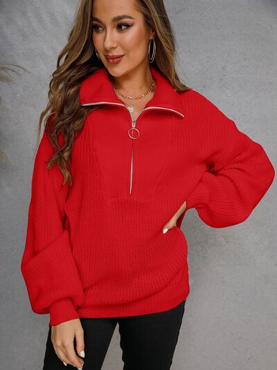 Half Zip Dropped Shoulder Sweater |1mrk.com