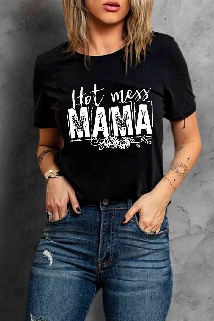 HOT MESS MAMA Graphic Round Neck Tee | 1mrk.com