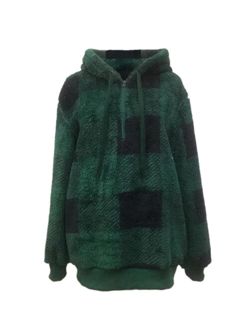 Plaid Half Zip Drawstring Hoodie | 1mrk.com