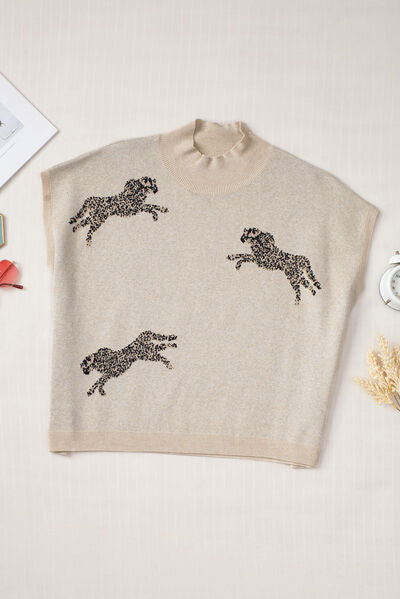 Animal Graphic Mock Neck Cap Sleeve Sweater |1mrk.com