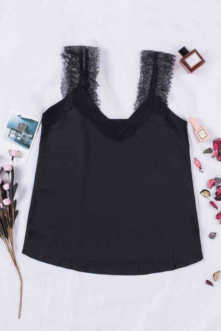 Eyelash Trim Spliced Lace Tank | 1mrk.com