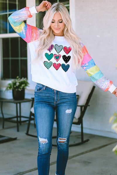 Heart Graphic Sequin Long Sleeve Sweatshirt | Trendsi