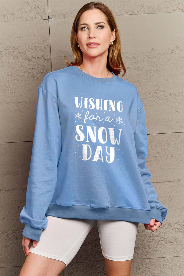 Simply Love Full Size WISHING FOR A SNOW DAY Round Neck Sweatshirt | Trendsi