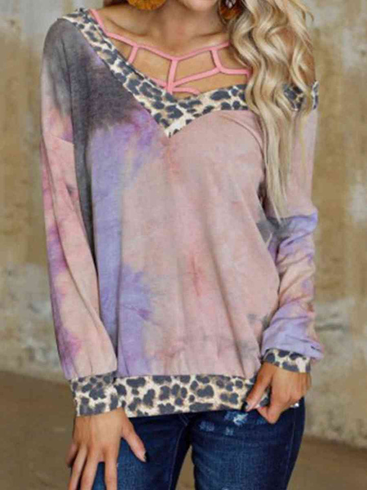 Plaid Leopard V-Neck Sweatshirt |1mrk.com