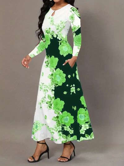 Pocketed Printed Long Sleeve Dress | Trendsi