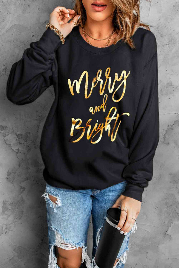 Letter Graphic Round Neck Sweatshirt |1mrk.com