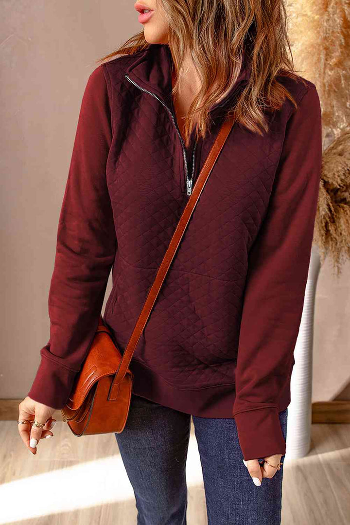 Quarter-Zip Quilted Sweatshirt with Kangaroo Pocket |1mrk.com